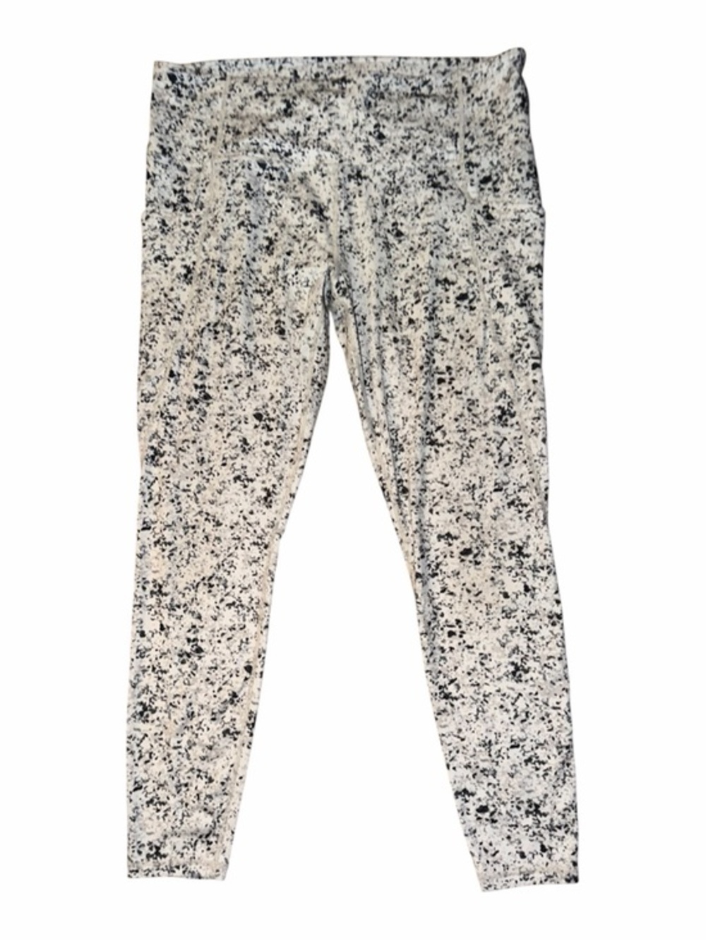 Athleta White Leggings with Black Speckle Print